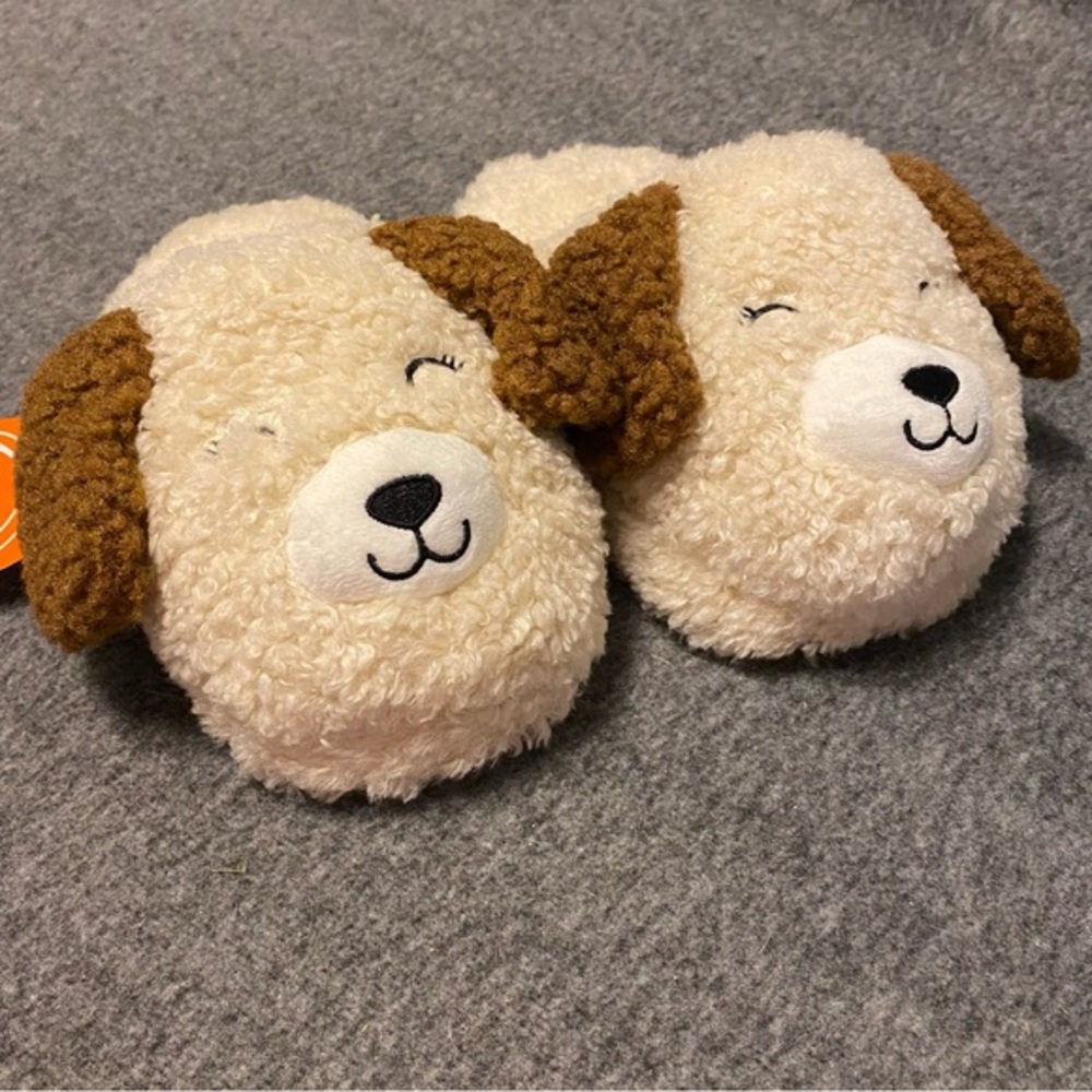 Wonder Nation Slippers Girls Size 2-3 Dog Slip On/Off Fuzzy Loafer New
